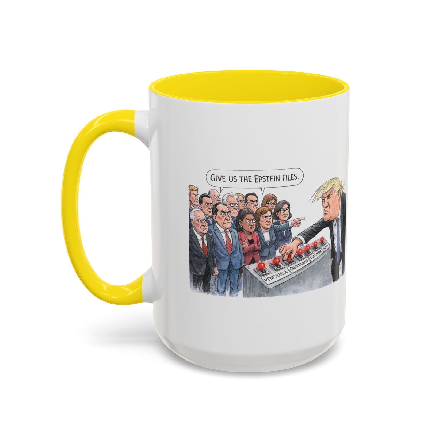 Trump Epstein Venezuela coffee mug in both 11 oz and 15 oz two tone colors