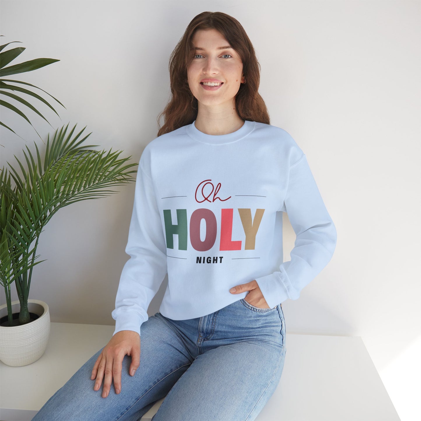 Oh Holy Night Crewneck Sweatshirt — Pastel Christmas Holiday Sweatshirt