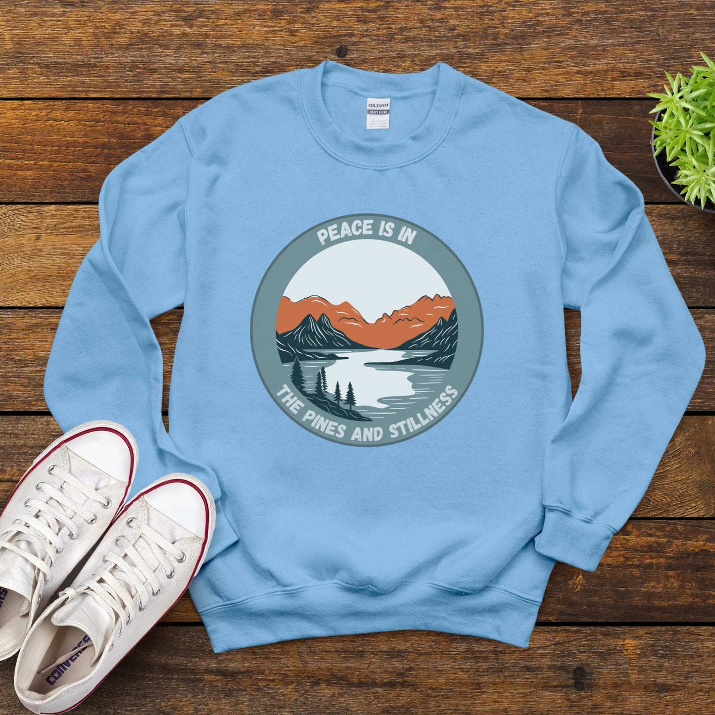 Vacation Nature Sweatshirt, Peace in Pines and Stillness, Serene Unisex Crewneck, Perfect Gift for Outdoor Lovers