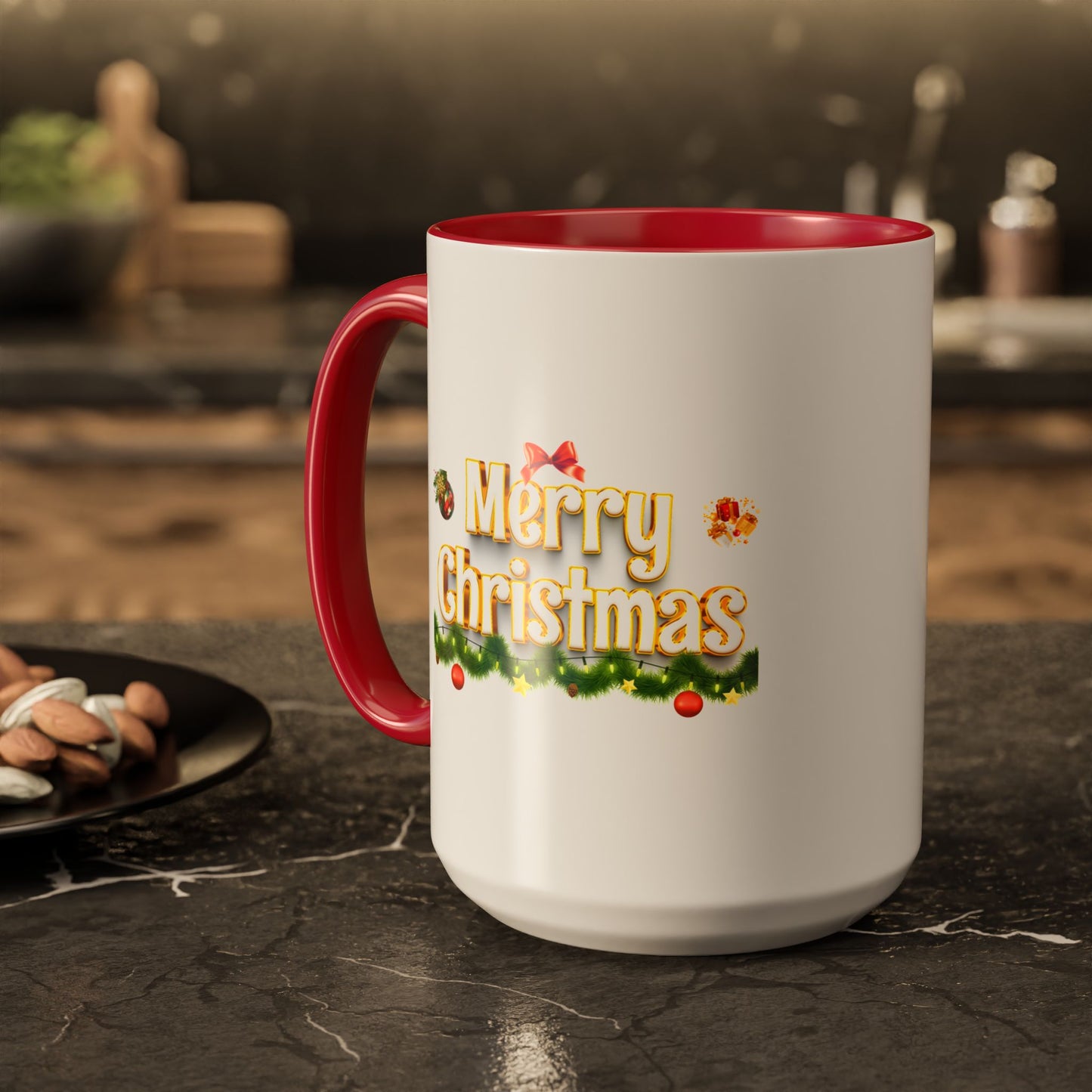Merry Christmas Coffee Mug — Festive Holiday 11oz & 15oz Ceramic Mug, Two tones, Green, Red