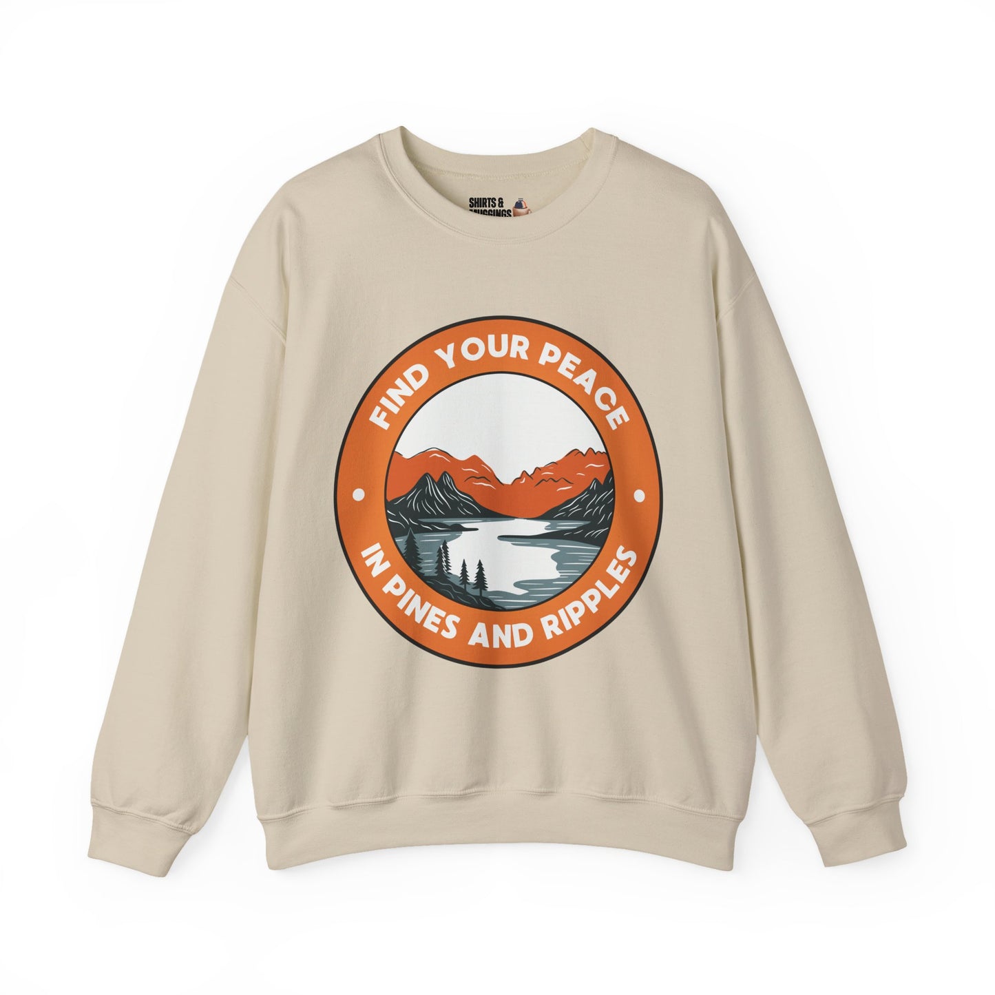 Pines and Ripples Peaceful Nature Crewneck Sweatshirt - Cozy Relaxation Gift for Nature Lovers, Adventure Apparel