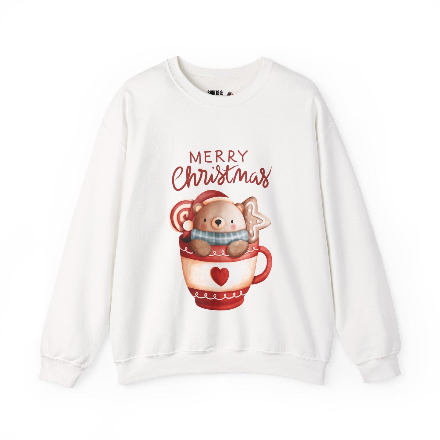 Christmas Bear in a Mug Crewneck Sweatshirt - 'Merry Christmas' Holiday Sweater