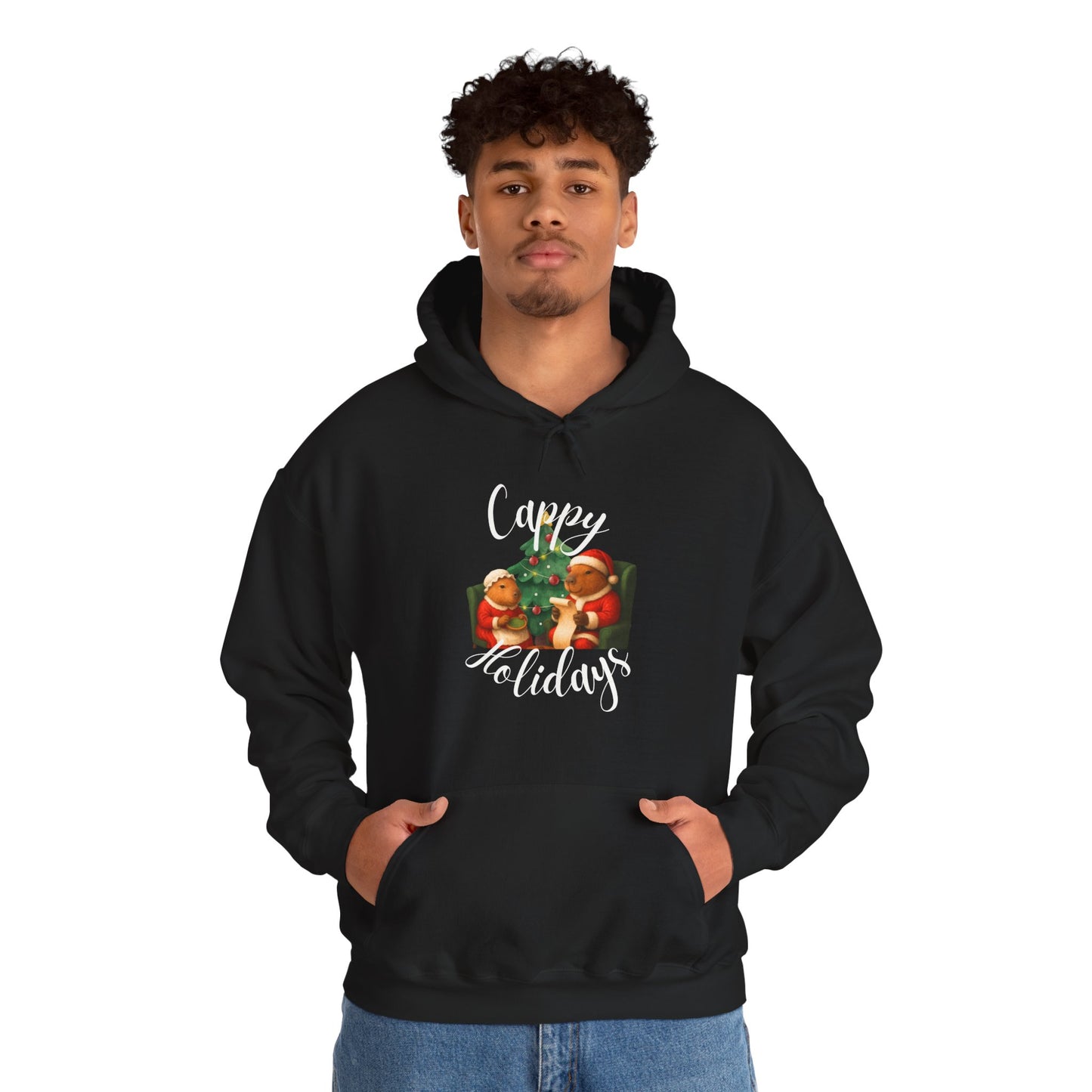 Capybara Holiday Hoodie — "Cappy Holidays" Holiday Capybara Christmas Sweatshirt