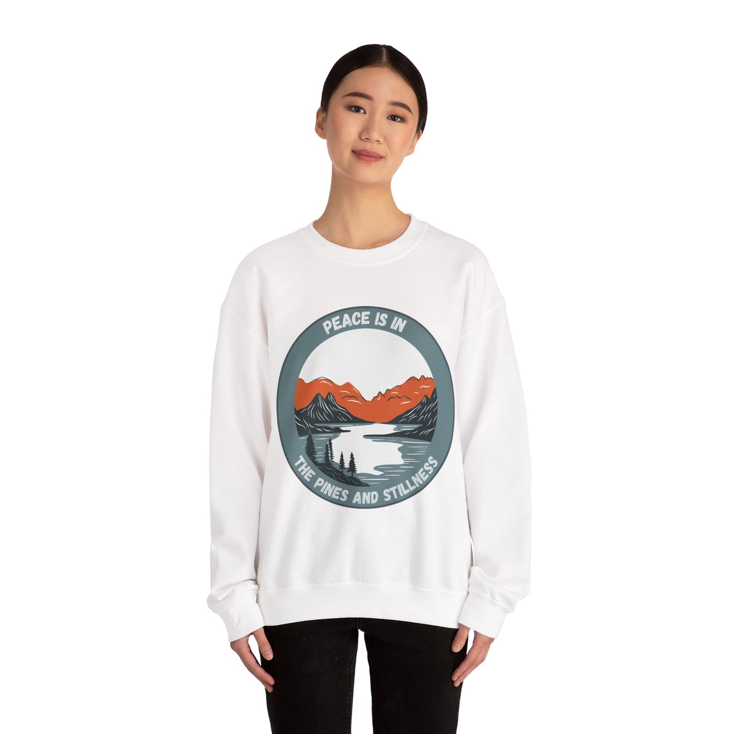 Peace in Pines and Stillness, Serene Nature Sweatshirt - Unisex Crewneck, Perfect Gift for Outdoor Lovers