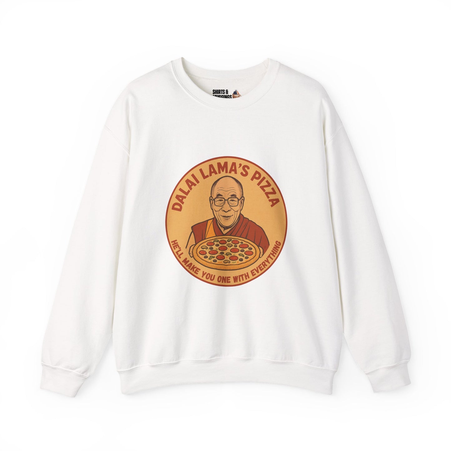 Dalai Lama's Pizza Unisex Crewneck Sweatshirt - Cozy Gift for Pizza Lovers, Unique Humor Apparel