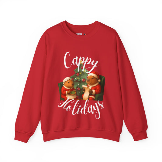 Holiday Crewneck Sweatshirt – 'Cappy Holidays' Cute Capybara Christmas Sweater