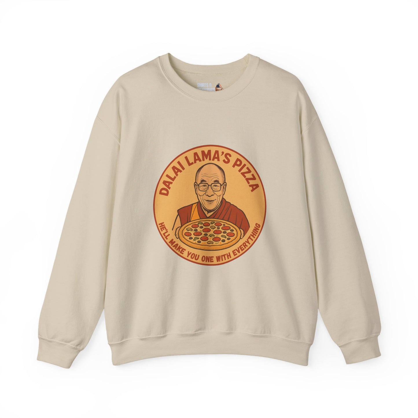 Dalai Lama's Pizza Unisex Crewneck Sweatshirt - Cozy Gift for Pizza Lovers, Unique Humor Apparel