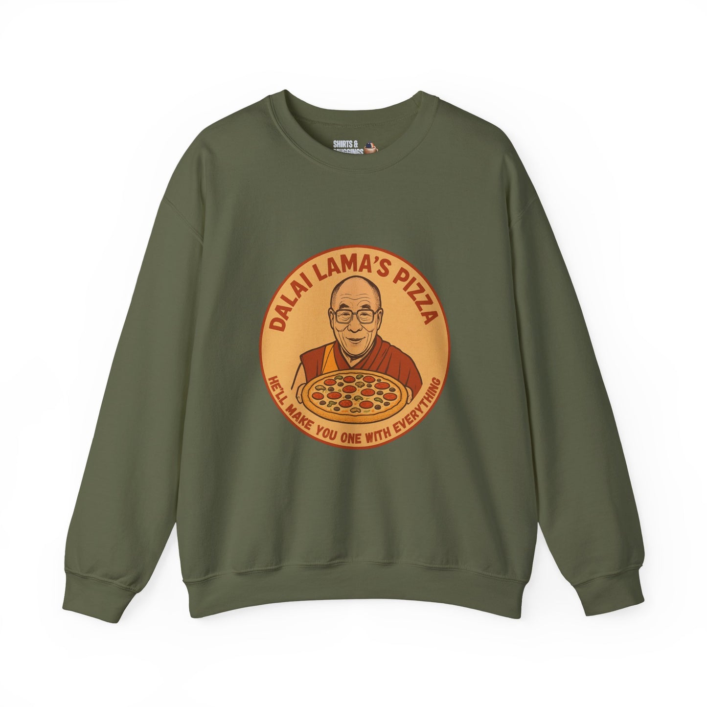 Dalai Lama's Pizza Unisex Crewneck Sweatshirt - Cozy Gift for Pizza Lovers, Unique Humor Apparel