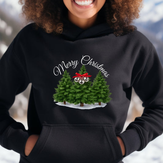 Merry Christmas Tree Hoodie — Holiday Sweatshirt, Seasonal Gift