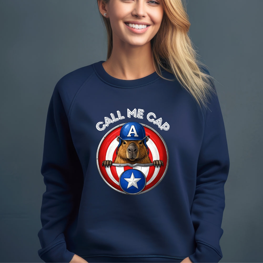 Call Me Cap Sweatshirt — Cute Capybara Captain Crewneck