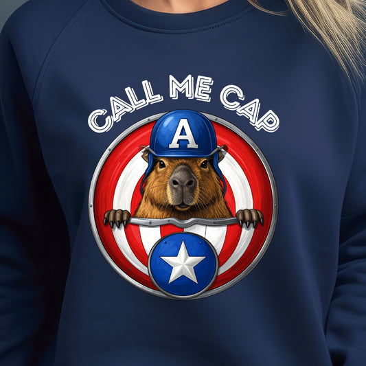 Call Me Cap Sweatshirt — Cute Capybara Captain Crewneck