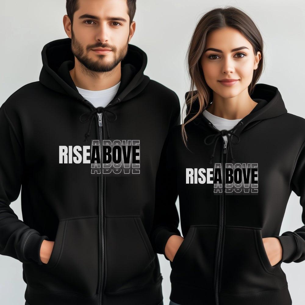 Rise Above Full Zip Hoodie - Unisex, Inspirational Gift, Everyday Wear, Motivational Apparel, Cozy Layering Piece