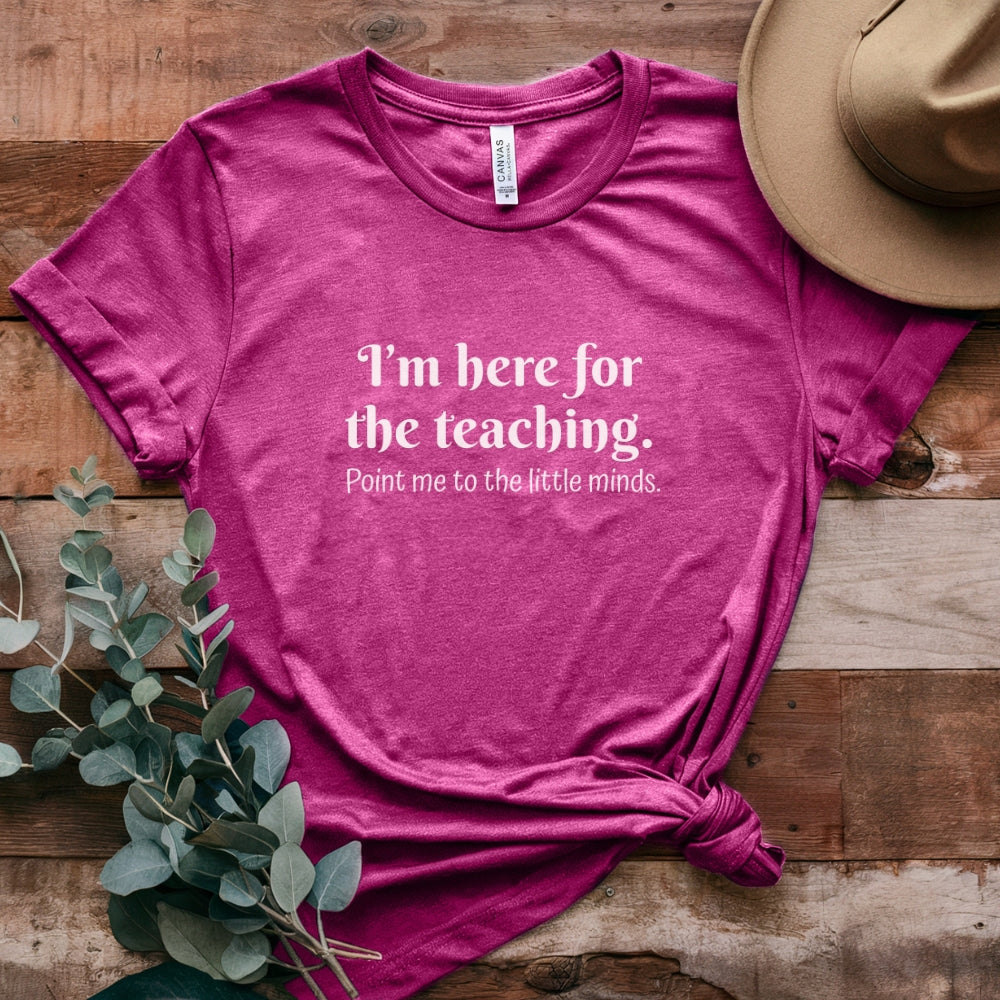 Teacher T‑Shirt — "I’m Here for the Teaching. Point Me to the Little Minds."