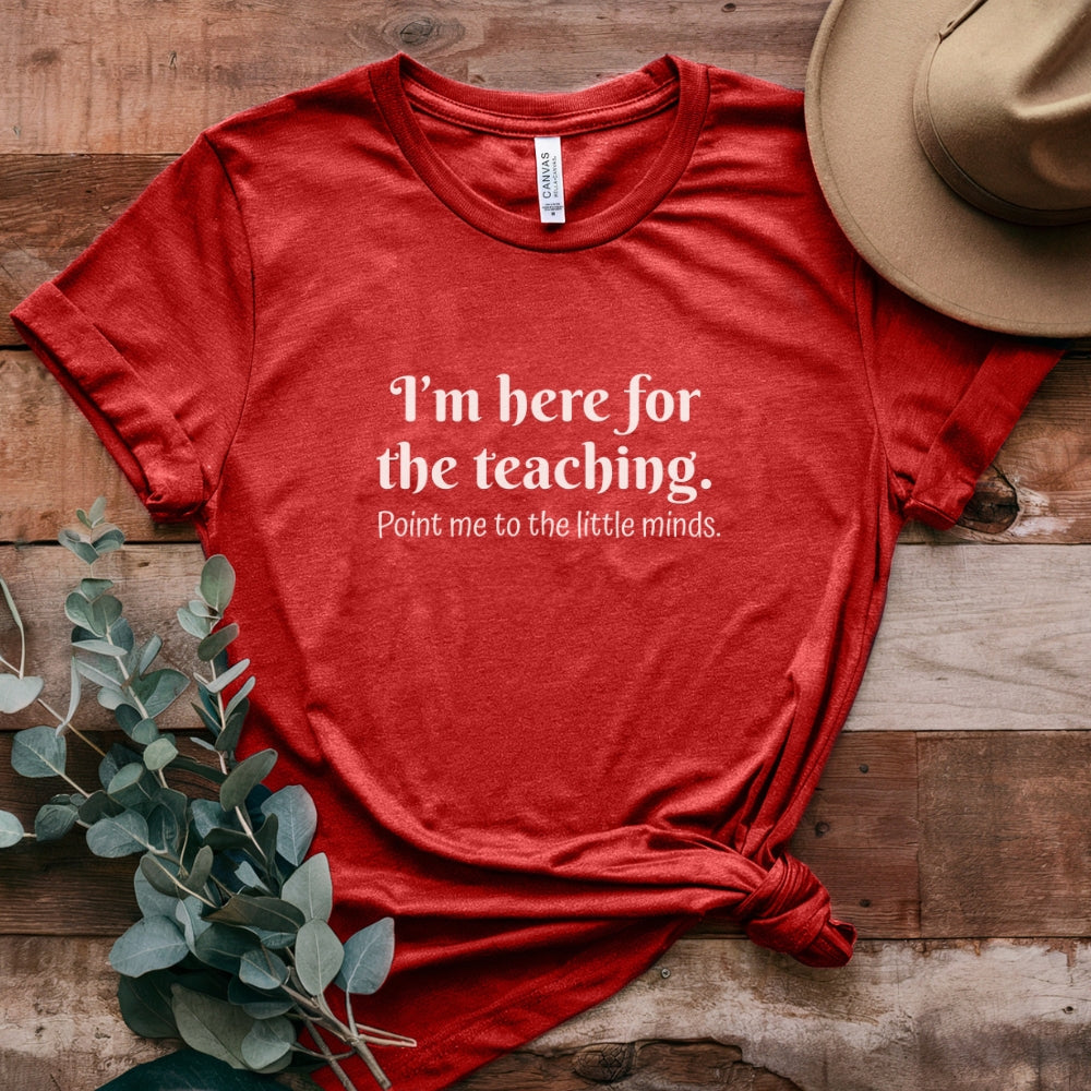 Teacher T‑Shirt — "I’m Here for the Teaching. Point Me to the Little Minds."