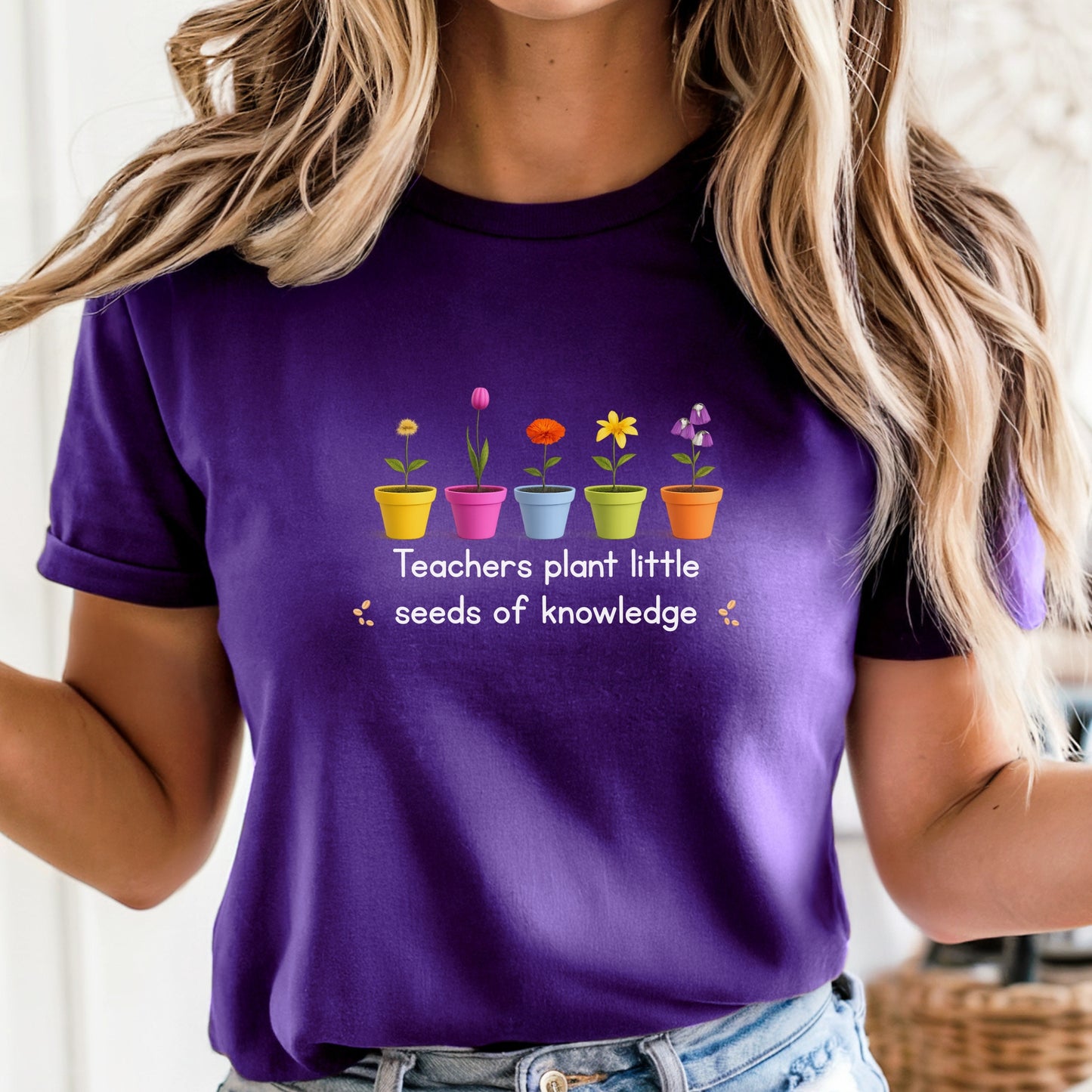 Teacher T-Shirt - "Teachers Plant Little Seeds of Knowledge" Floral Tee