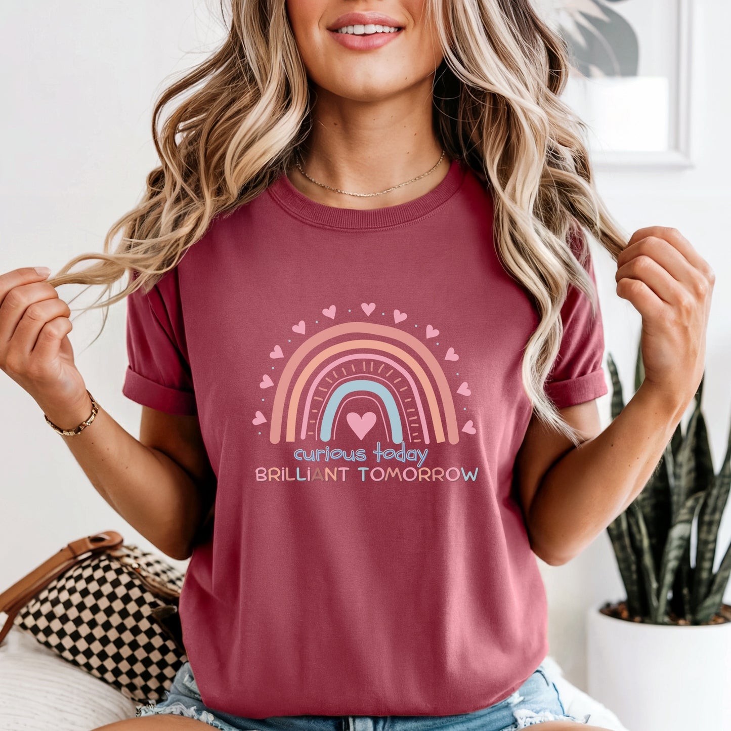 Curious Today Brilliant Tomorrow rainbow T-Shirt | Cute Teacher tee