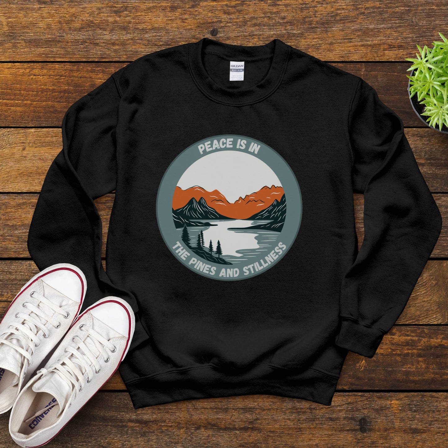 Vacation Nature Sweatshirt, Peace in Pines and Stillness, Serene Unisex Crewneck, Perfect Gift for Outdoor Lovers