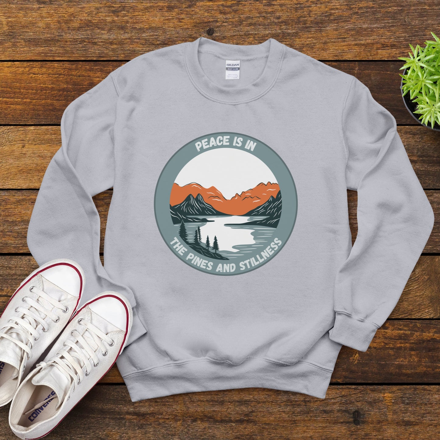 Vacation Nature Sweatshirt, Peace in Pines and Stillness, Serene Unisex Crewneck, Perfect Gift for Outdoor Lovers