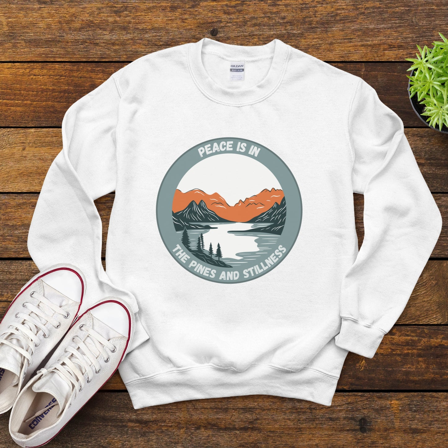 Vacation Nature Sweatshirt, Peace in Pines and Stillness, Serene Unisex Crewneck, Perfect Gift for Outdoor Lovers