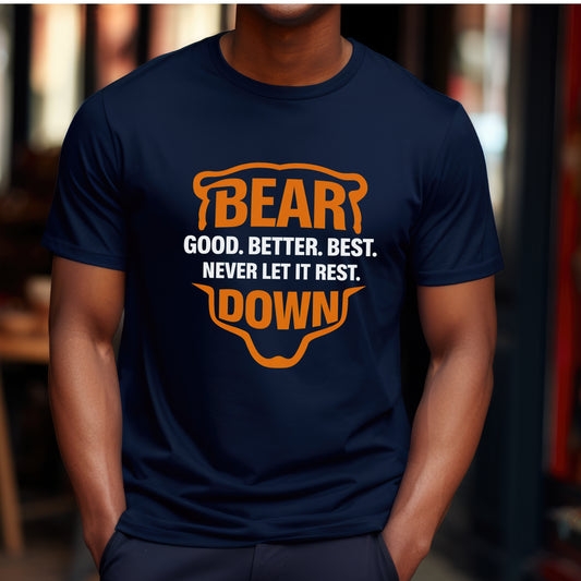 Comfort Colors Bear Down T-Shirt — 'Bear Down. Good. Better. Best. Never Let It Rest.' Vintage Sports Tee