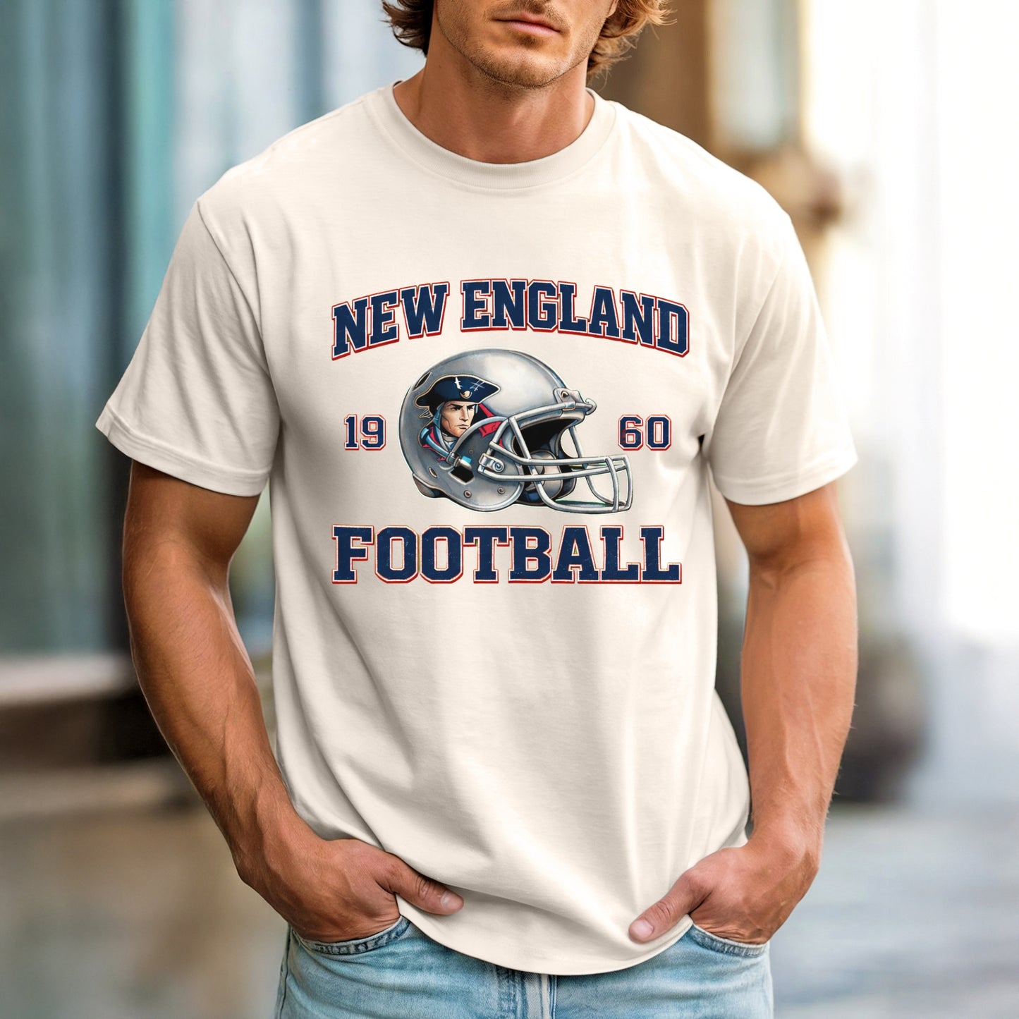 New England Football Vintage Helmet T-Shirt Go Pats Game Day tee