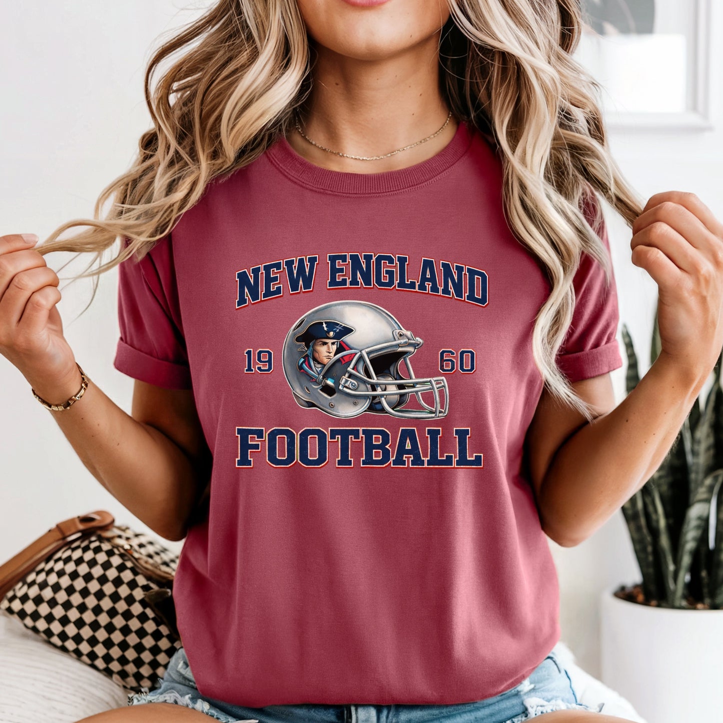 New England Football Vintage Helmet T-Shirt Go Pats Game Day tee