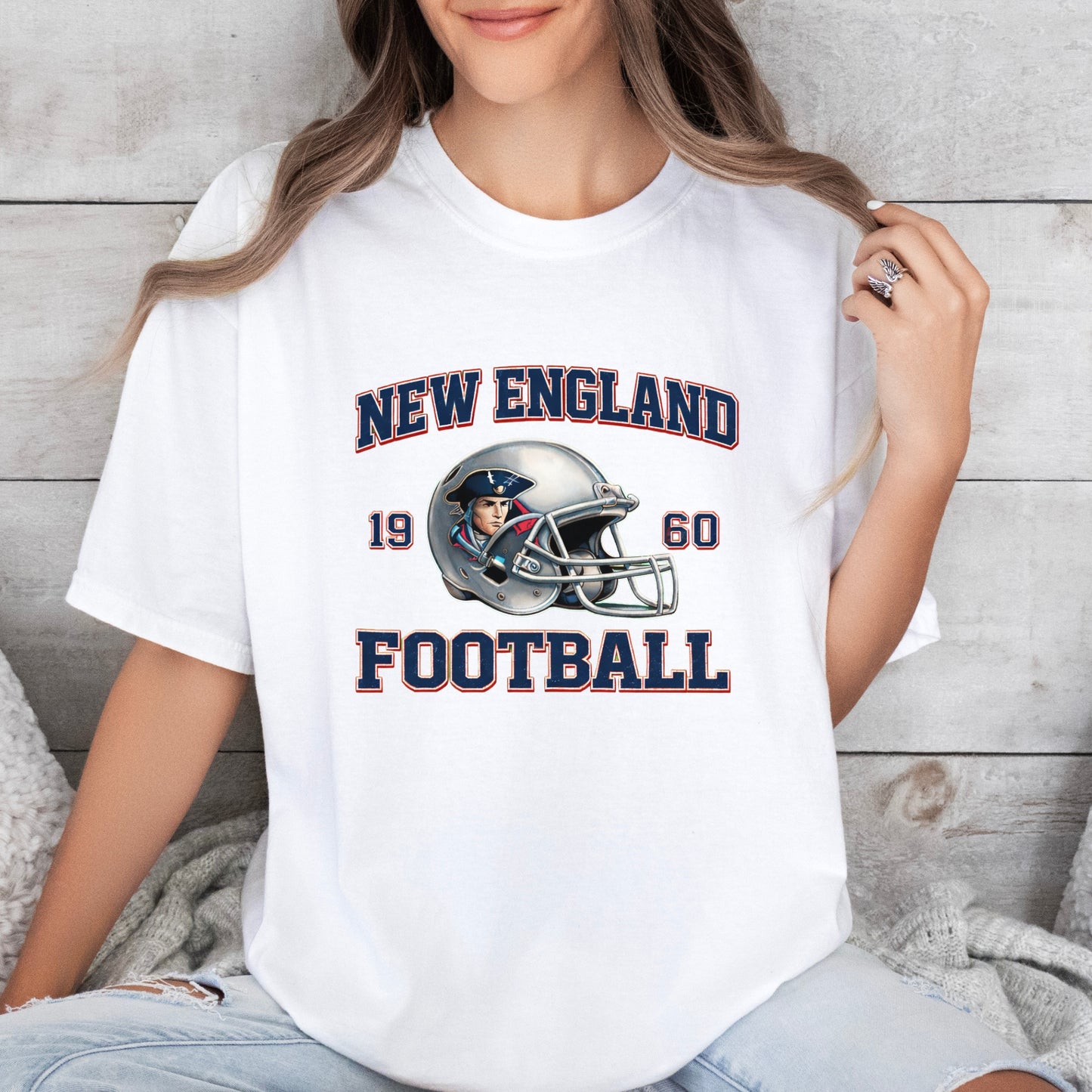 New England Football Vintage Helmet T-Shirt Go Pats Game Day tee