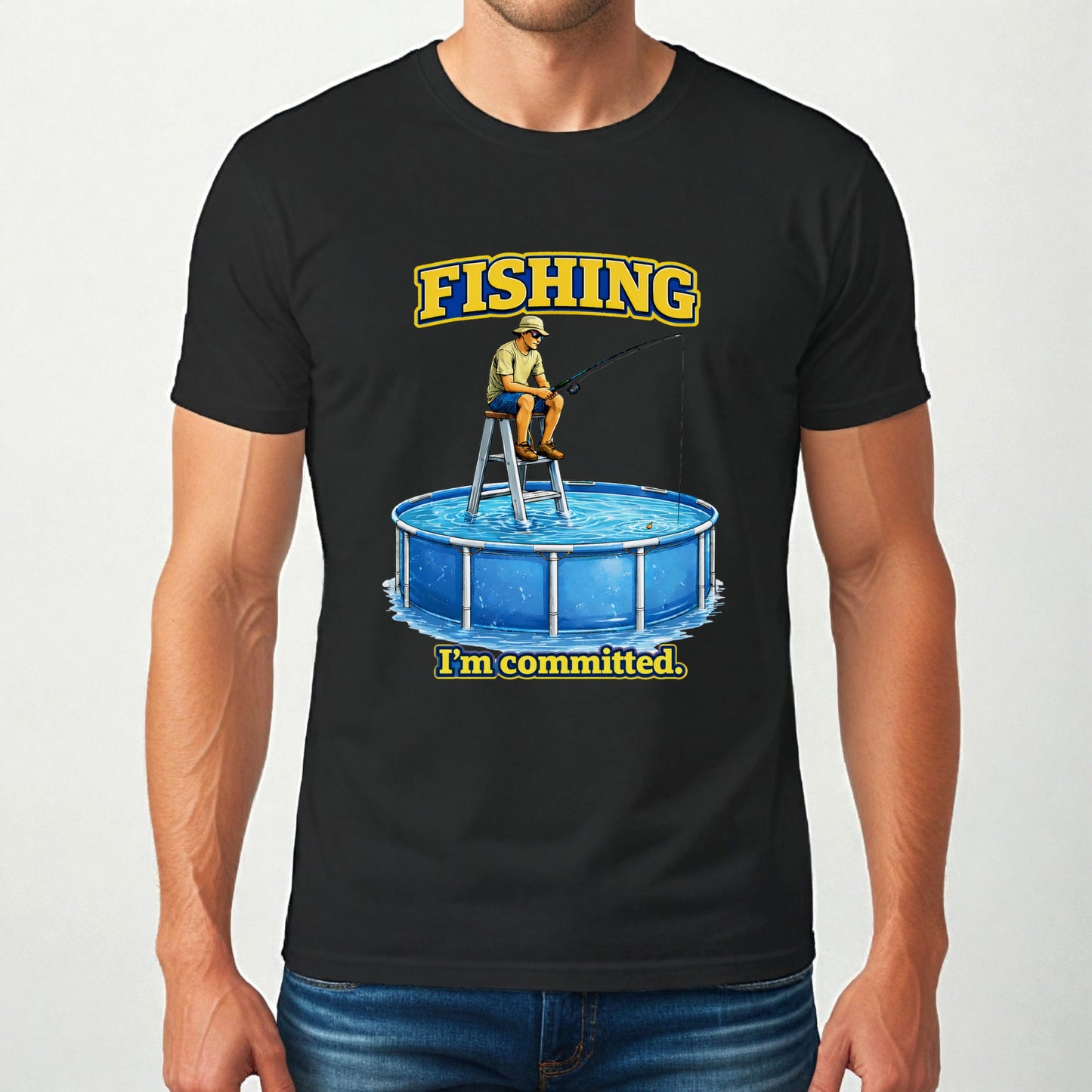 Funny Fishing I'm Committed T‑Shirt — Humorous Pool Fishing Tee for Anglers