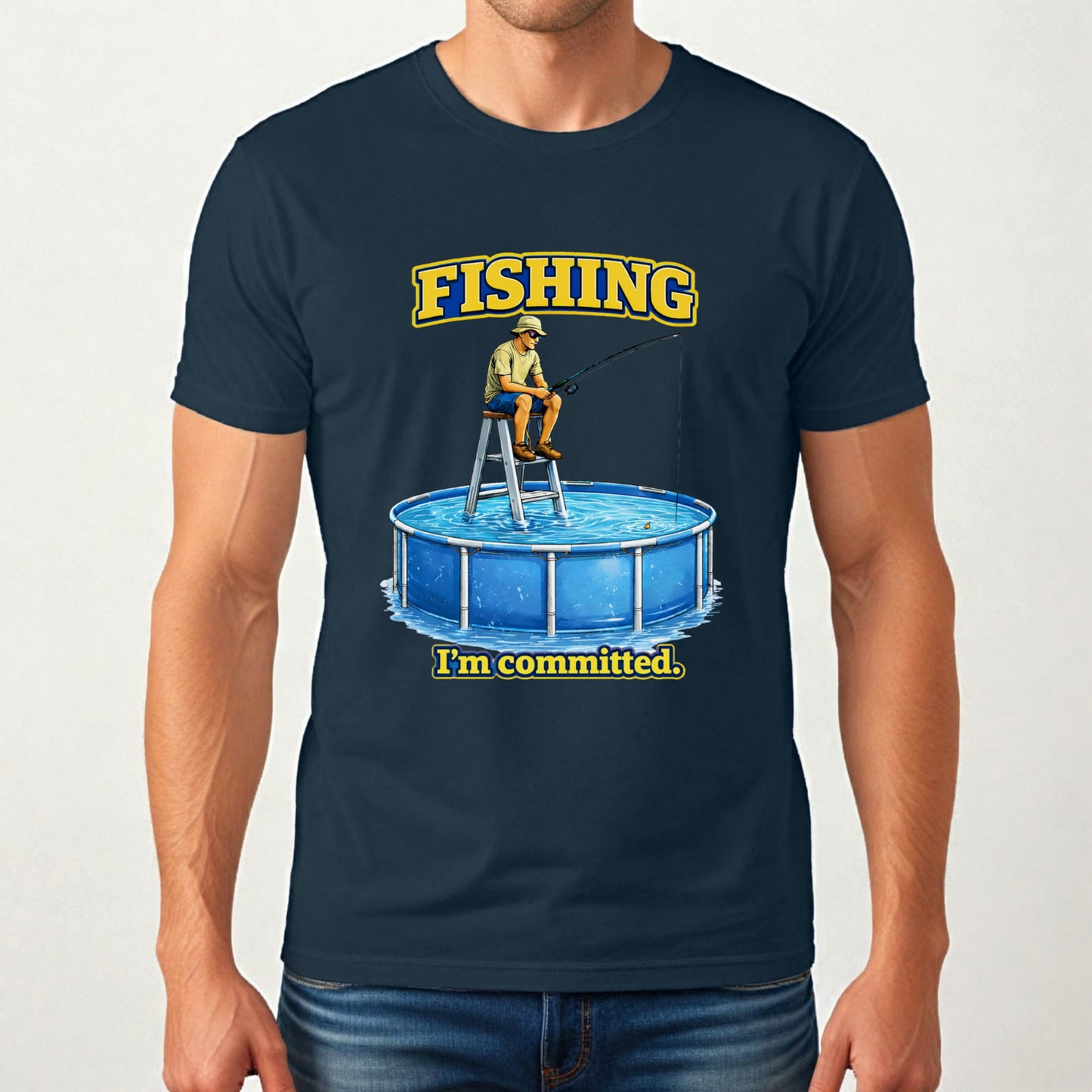 Funny Fishing I'm Committed T‑Shirt — Humorous Pool Fishing Tee for Anglers