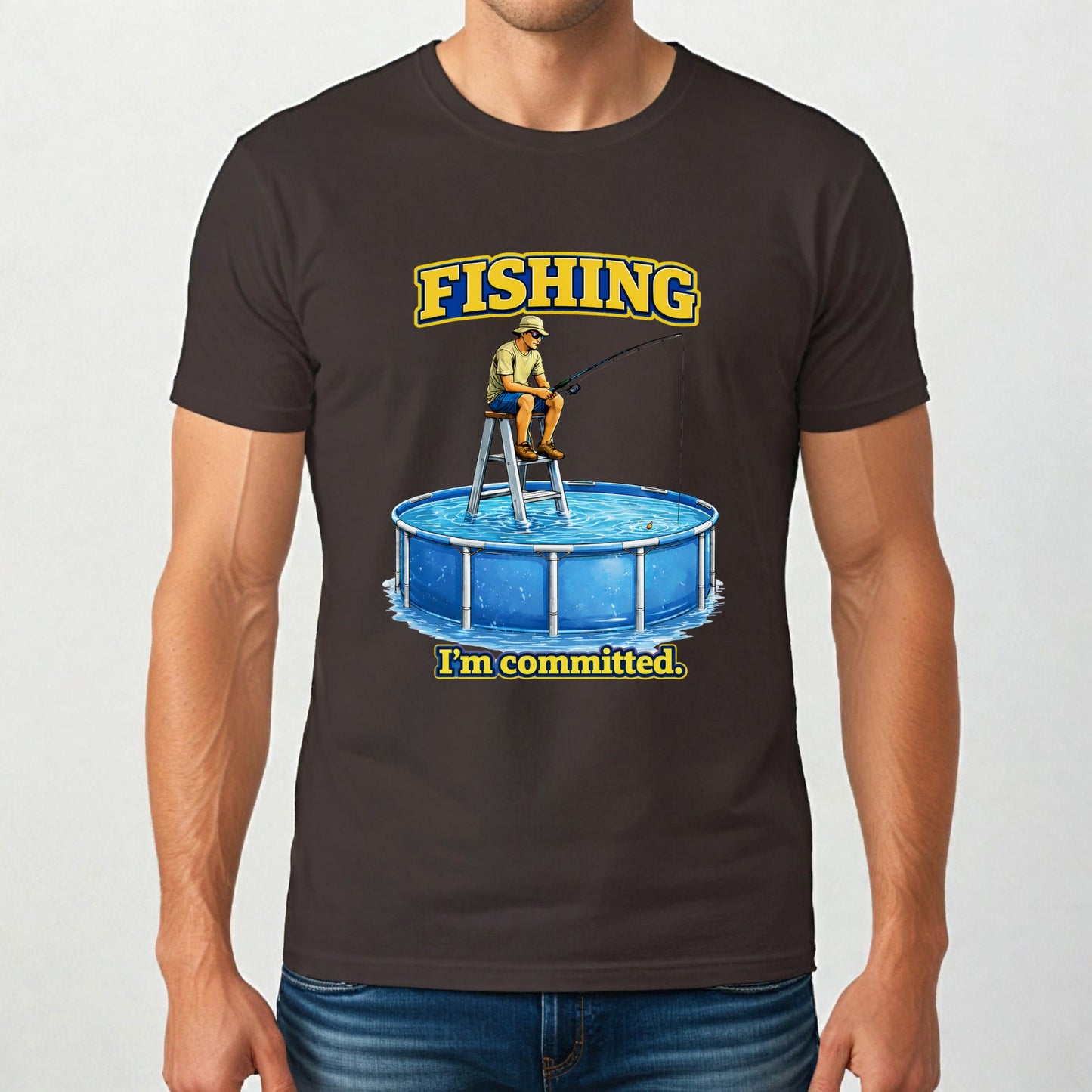 Funny Fishing I'm Committed T‑Shirt — Humorous Pool Fishing Tee for Anglers