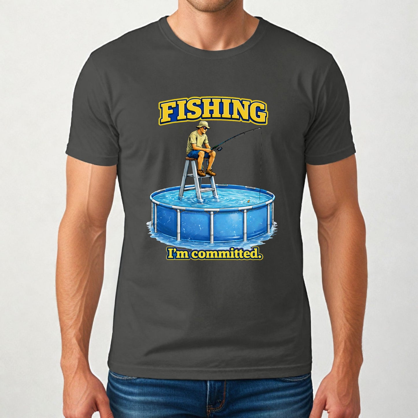 Funny Fishing I'm Committed T‑Shirt — Humorous Pool Fishing Tee for Anglers