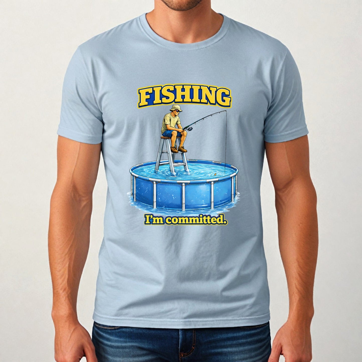 Funny Fishing I'm Committed T‑Shirt — Humorous Pool Fishing Tee for Anglers