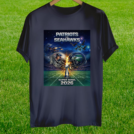 Patriots vs Seahawks 2026 T Shirt Football Super Bowl Clash