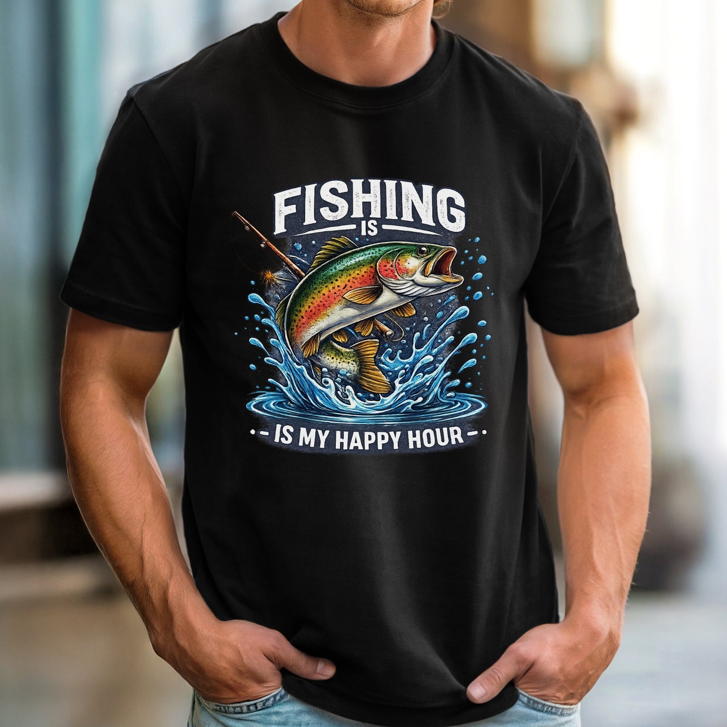 Funny Fishing shirt Fishing is my happy hour Fisherman T-shirt gift