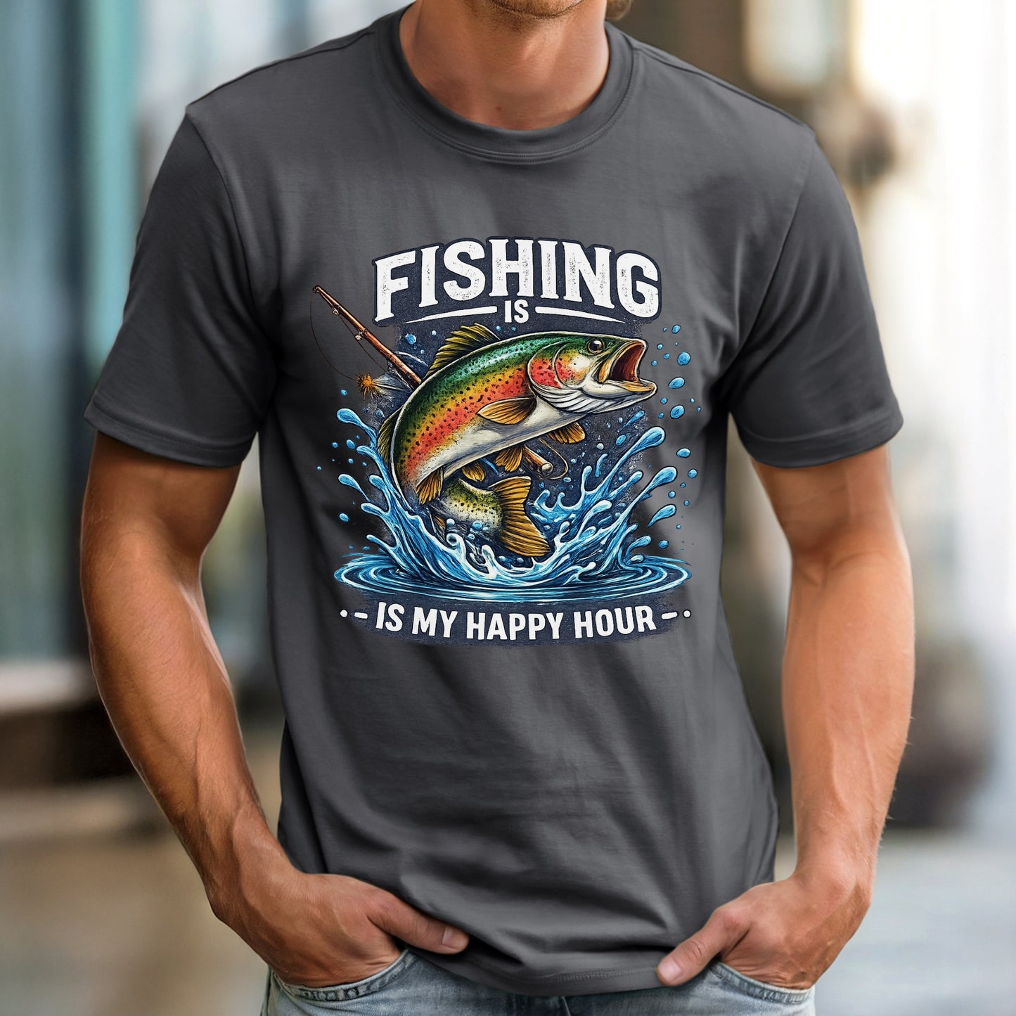 Funny Fishing shirt Fishing is my happy hour Fisherman T-shirt gift