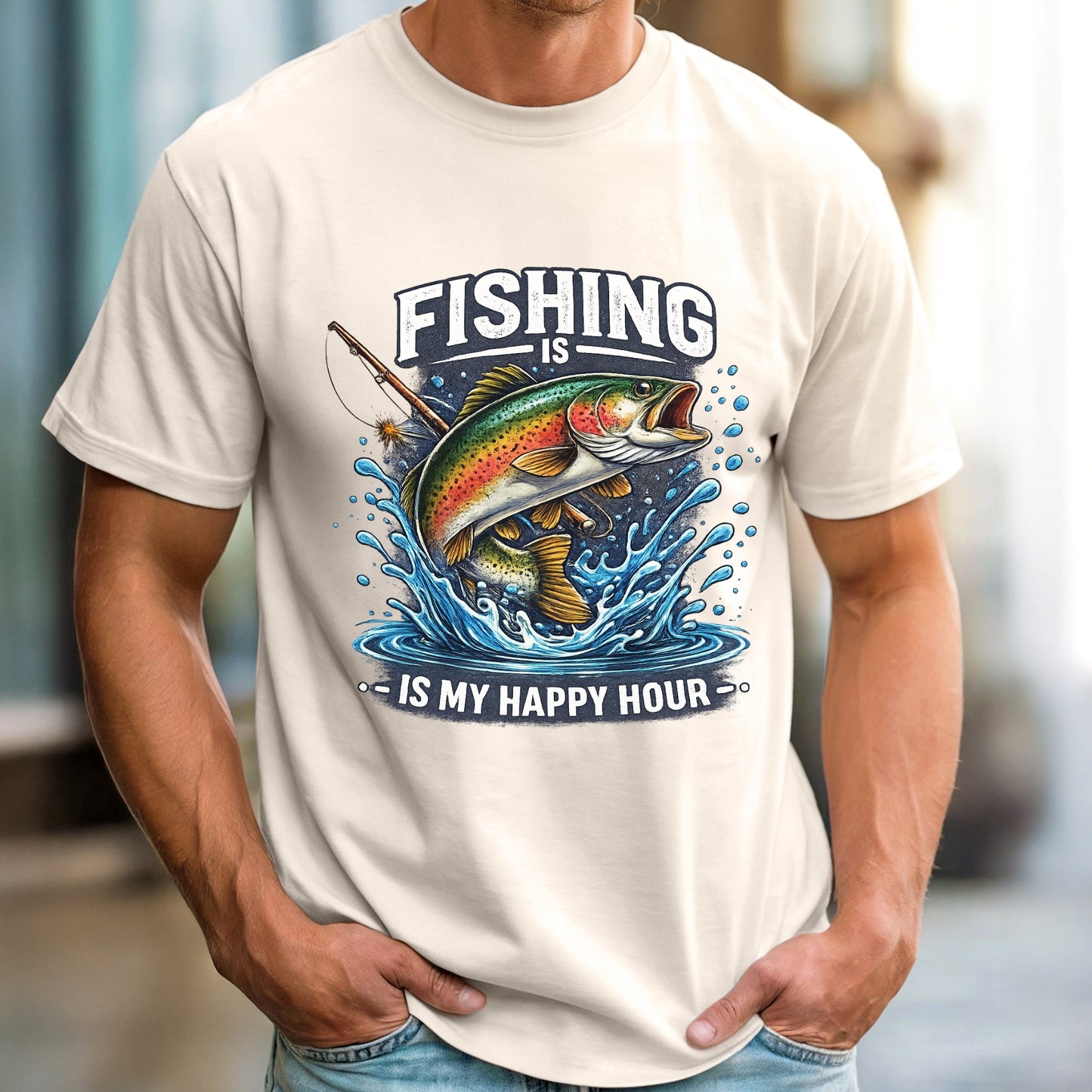 Funny Fishing shirt Fishing is my happy hour Fisherman T-shirt gift