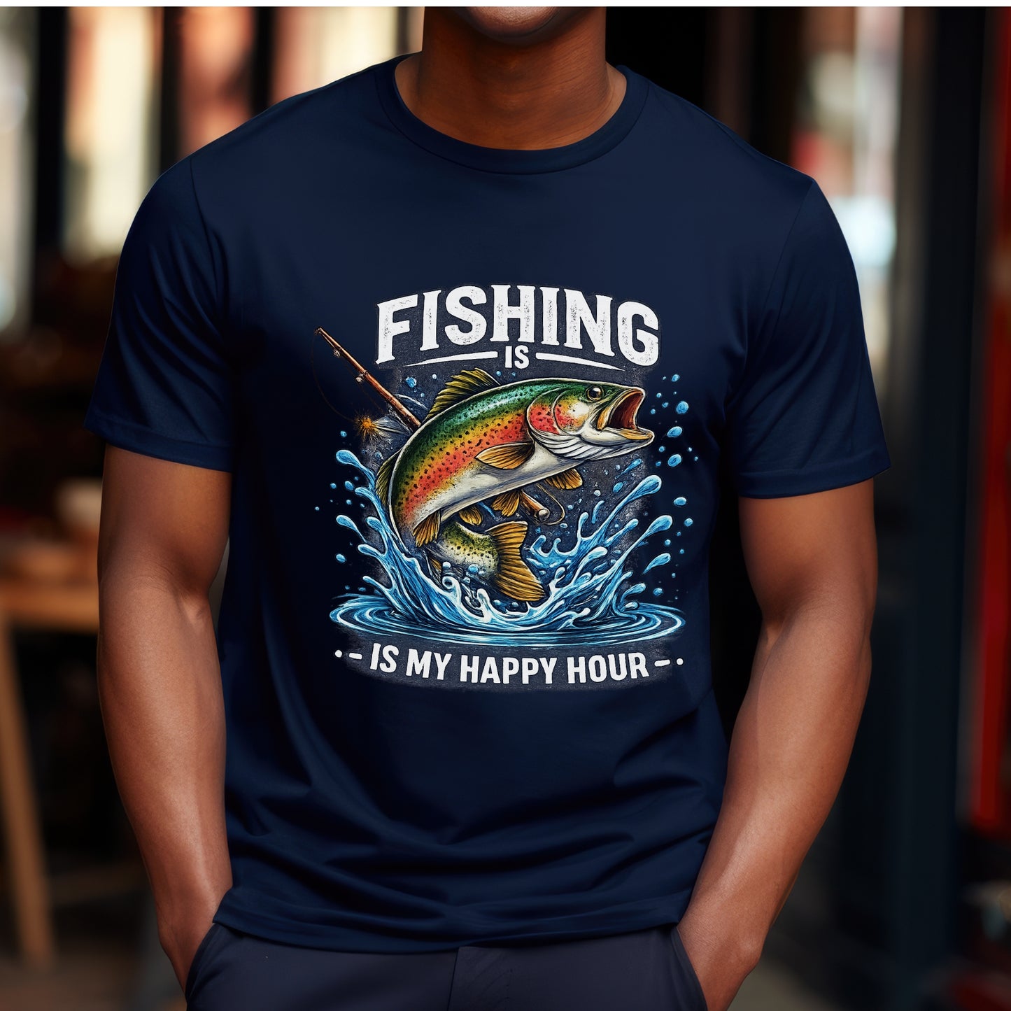 Funny Fishing shirt Fishing is my happy hour Fisherman T-shirt gift