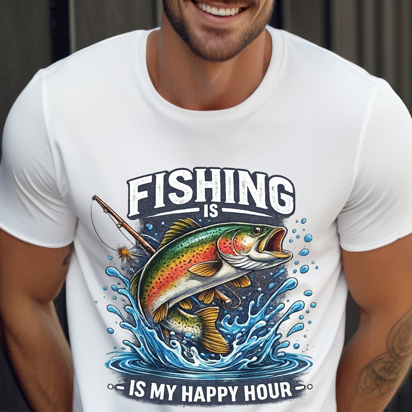 Funny Fishing shirt Fishing is my happy hour Fisherman T-shirt gift