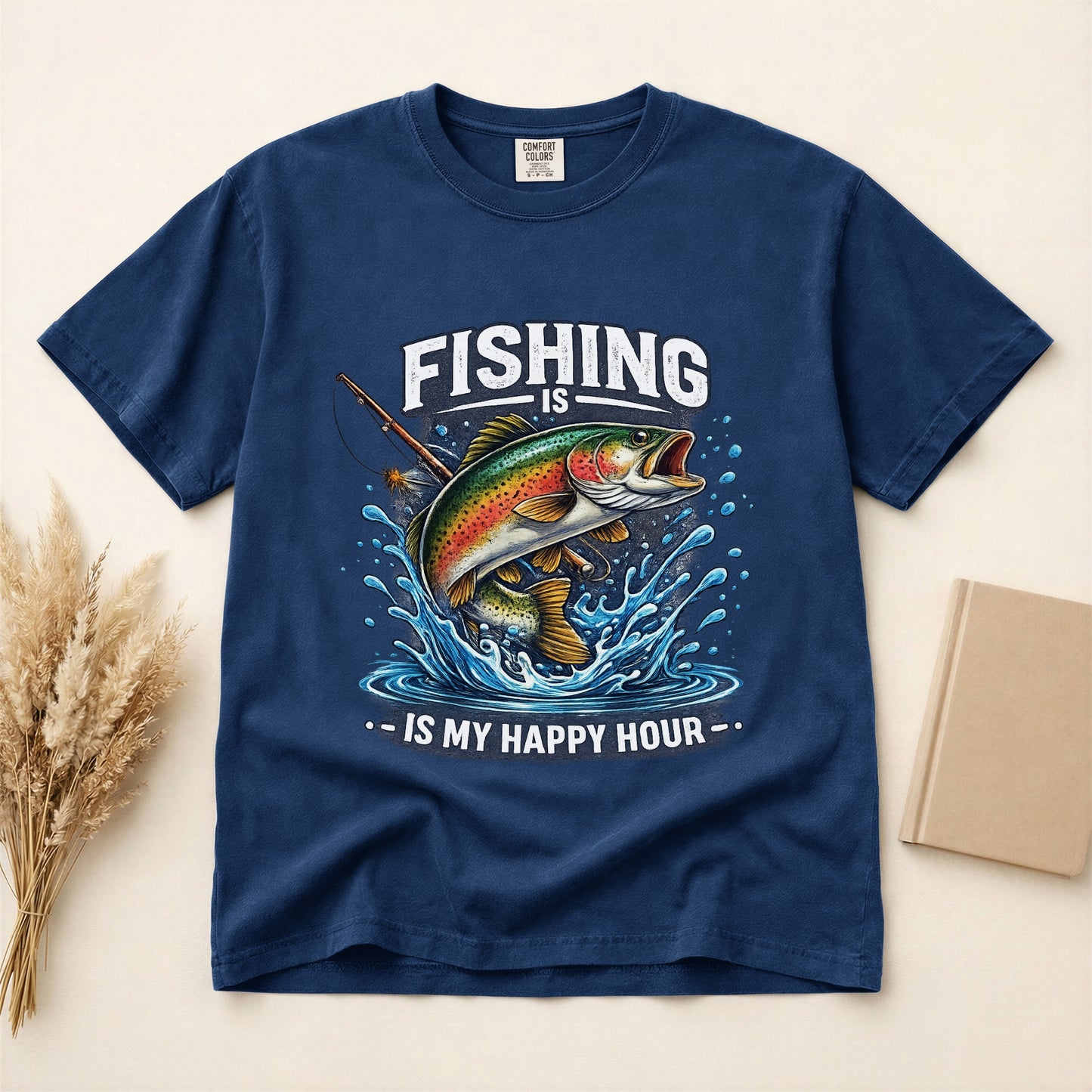 Funny Fishing shirt Fishing is my happy hour Fisherman T-shirt gift