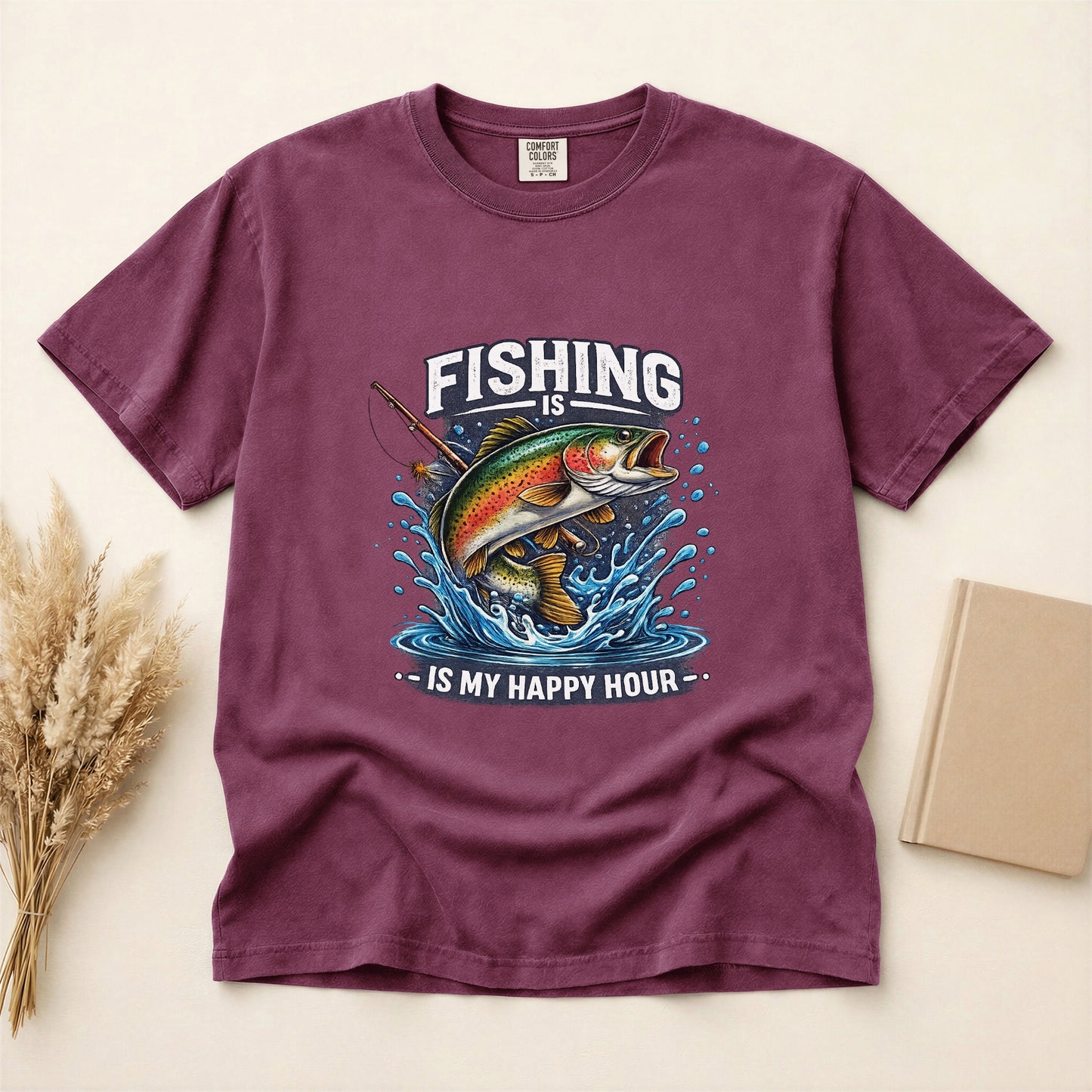 Funny Fishing shirt Fishing is my happy hour Fisherman T-shirt gift