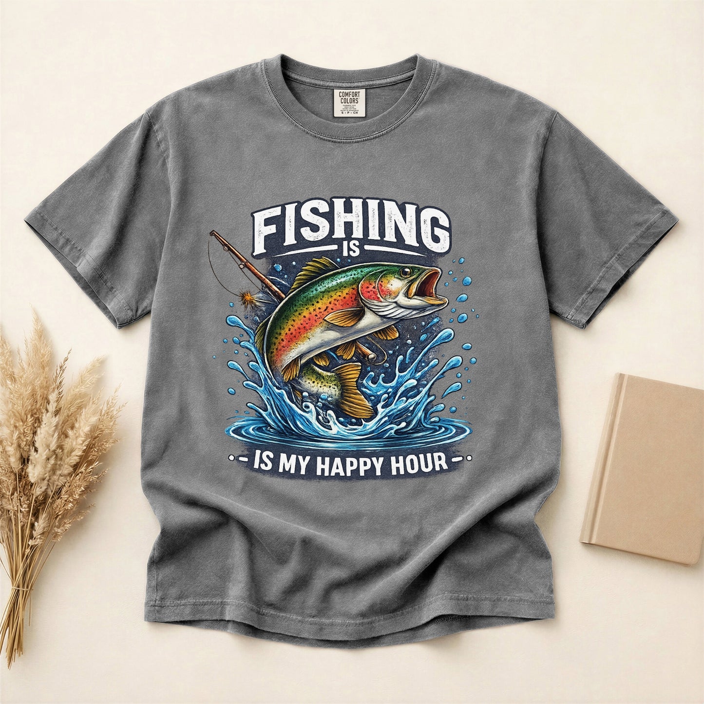 Funny Fishing shirt Fishing is my happy hour Fisherman T-shirt gift