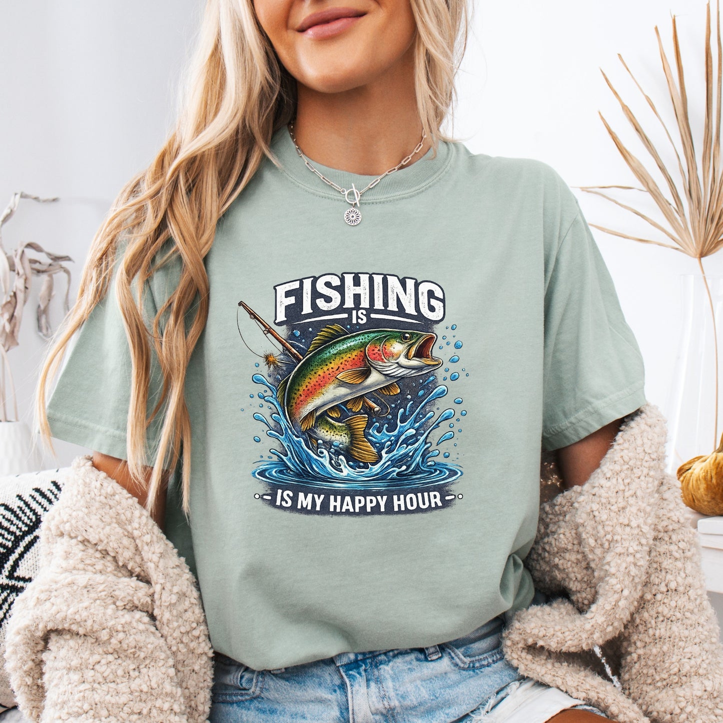 Funny Fishing shirt Fishing is my happy hour Fisherman T-shirt gift