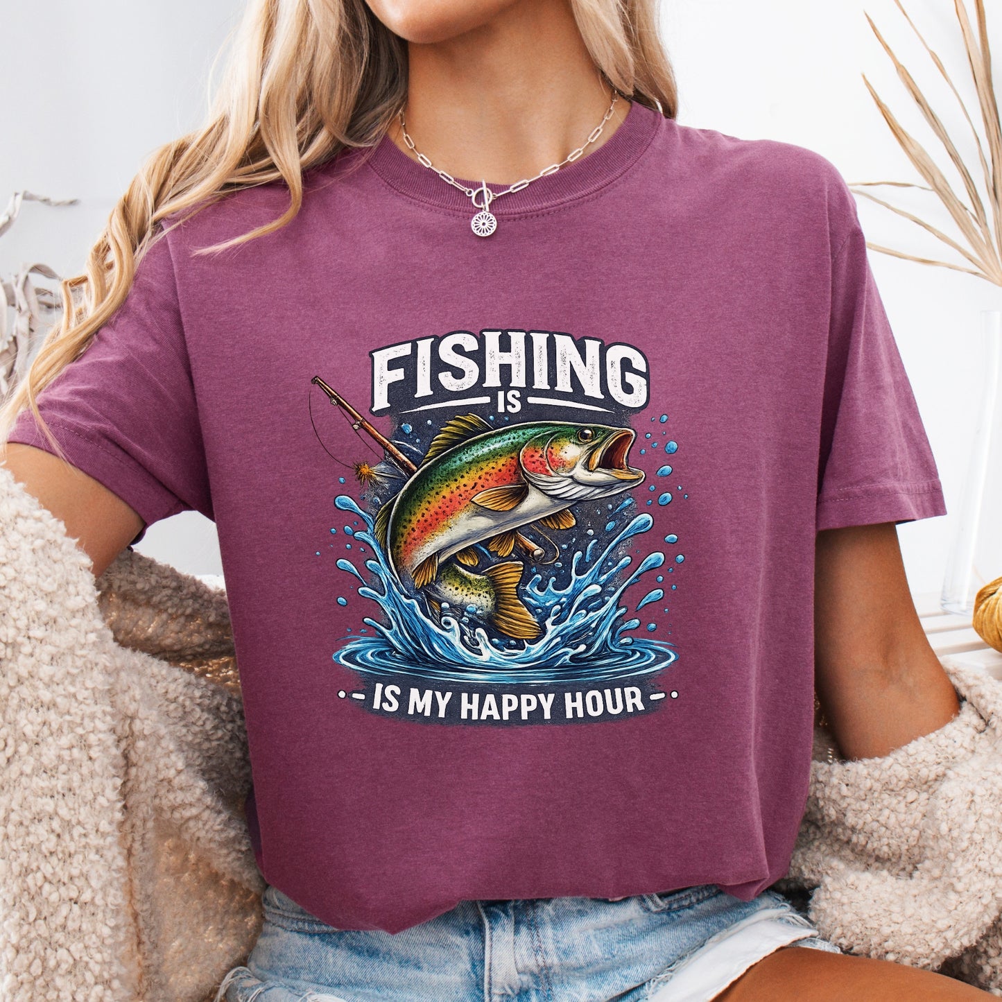 Funny Fishing shirt Fishing is my happy hour Fisherman T-shirt gift