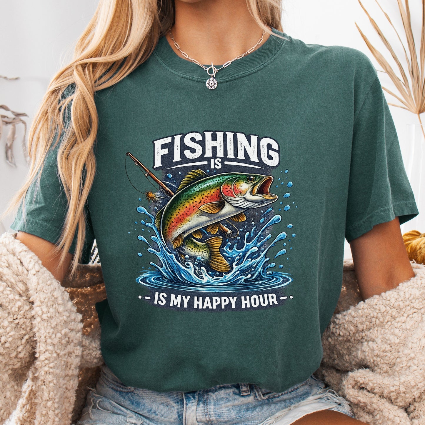 Funny Fishing shirt Fishing is my happy hour Fisherman T-shirt gift