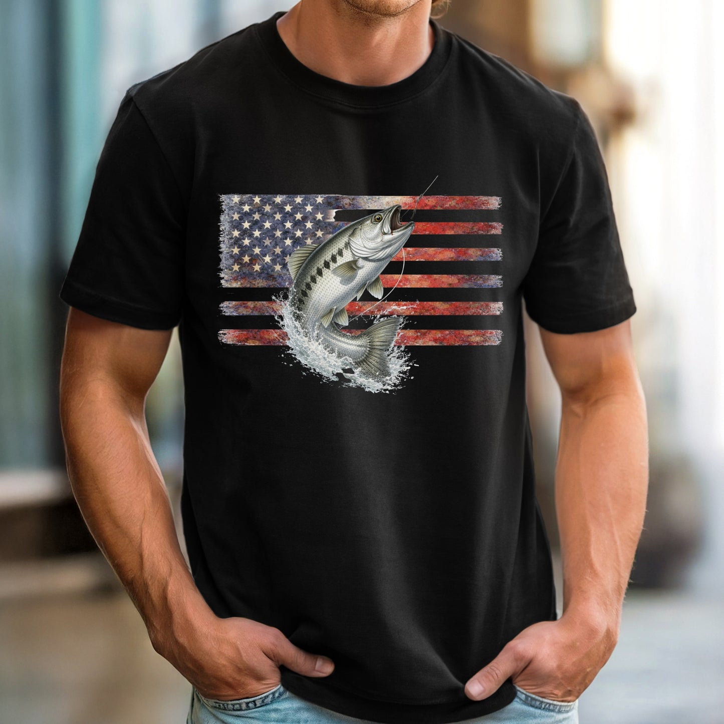 Fishing T Shirt USA Flag Fish Out of Water gift for fisherman Chinook Salmon