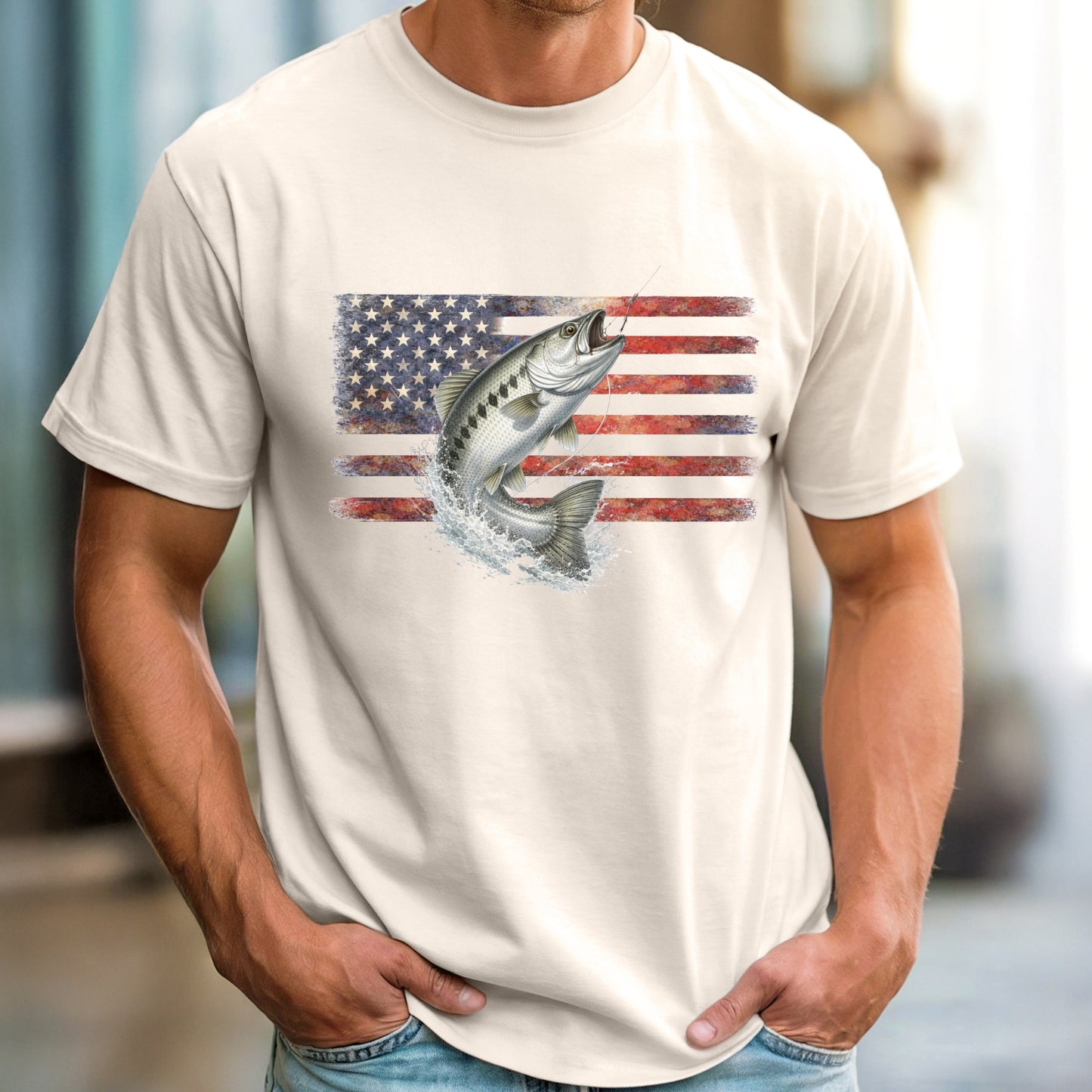 Fishing T Shirt USA Flag Fish Out of Water gift for fisherman Chinook Salmon