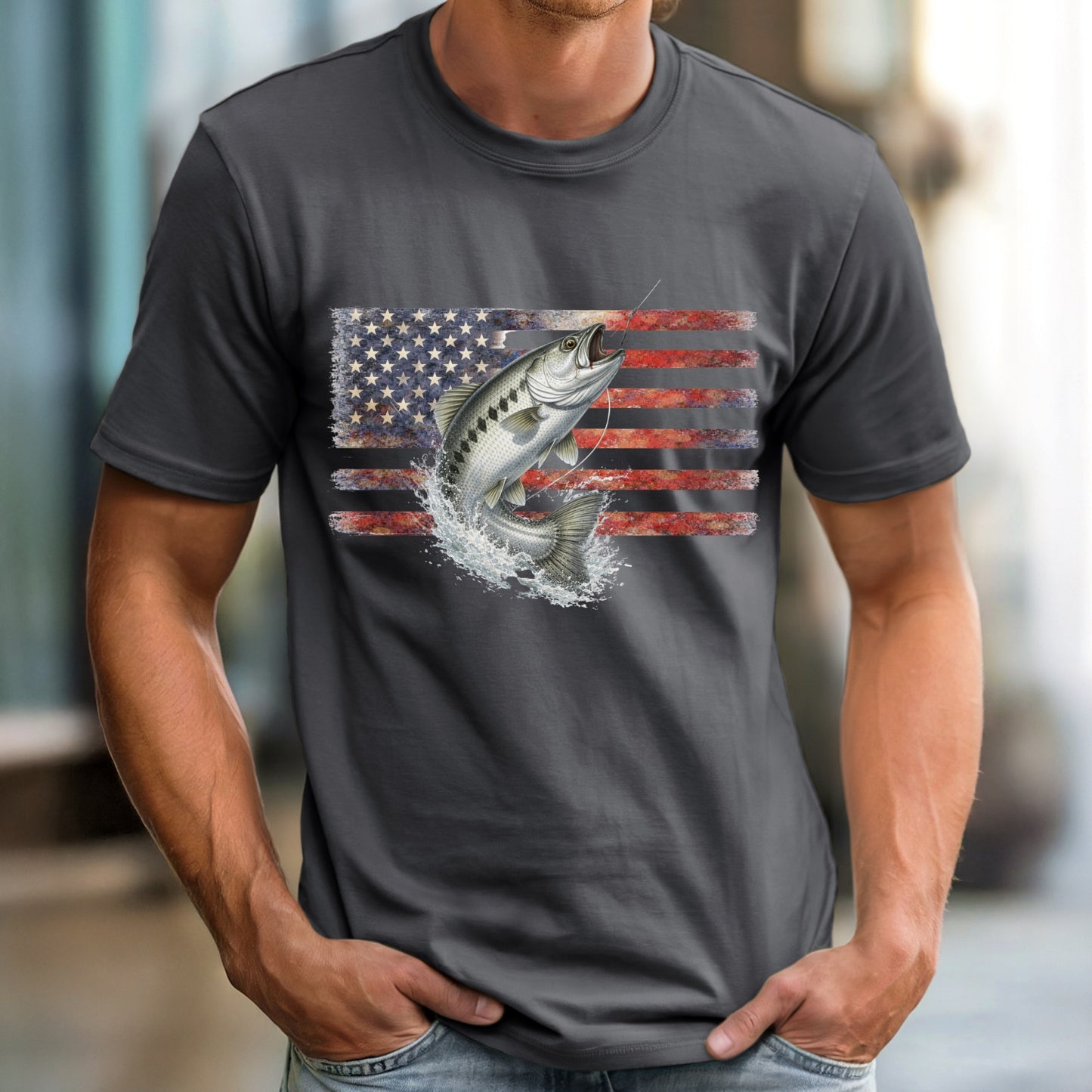 Fishing T Shirt USA Flag Fish Out of Water gift for fisherman Chinook Salmon