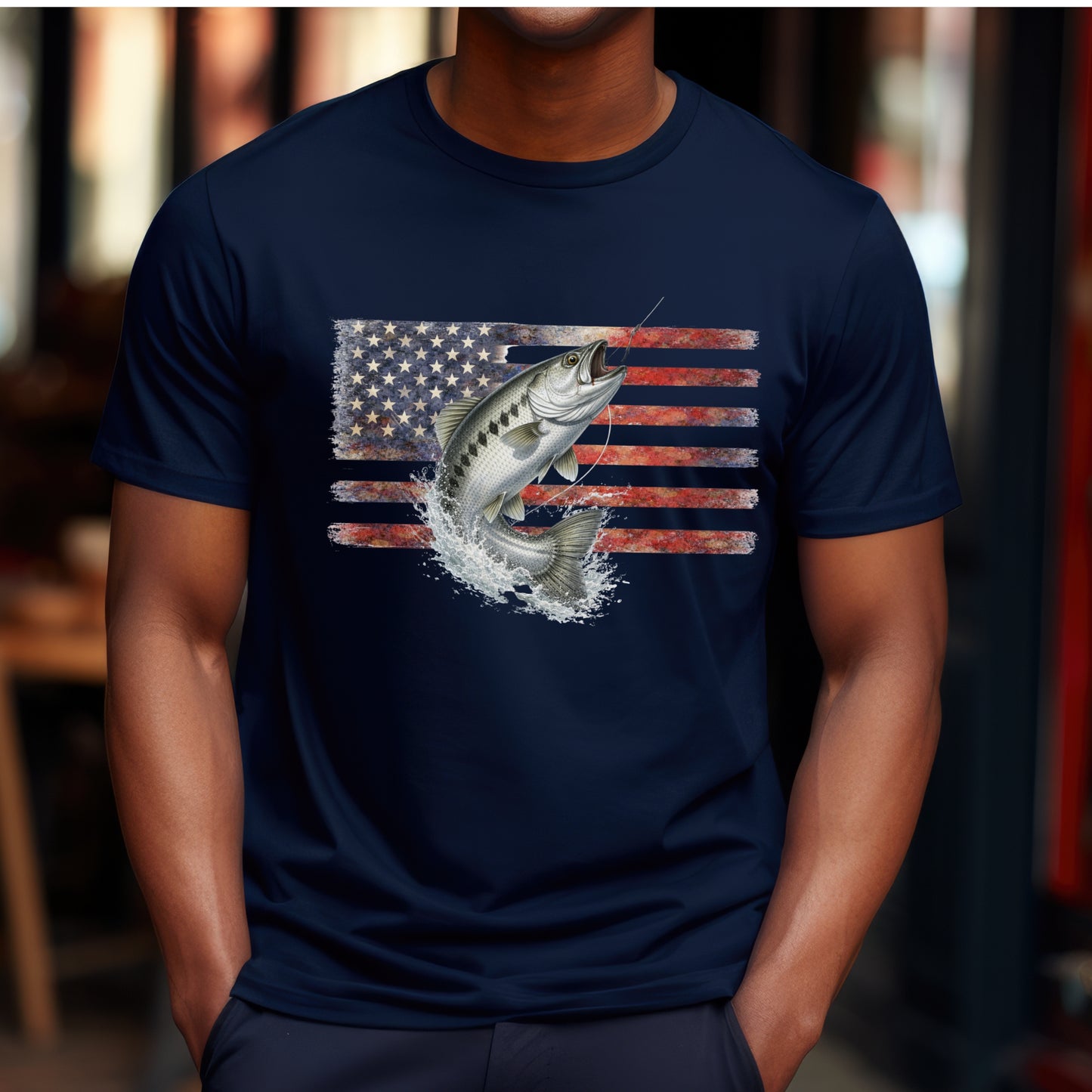 Fishing T Shirt USA Flag Fish Out of Water gift for fisherman Chinook Salmon