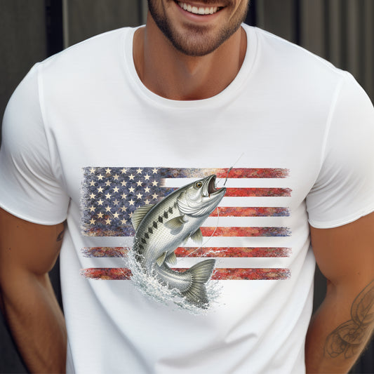 Fishing T Shirt USA Flag Fish Out of Water gift for fisherman Chinook Salmon