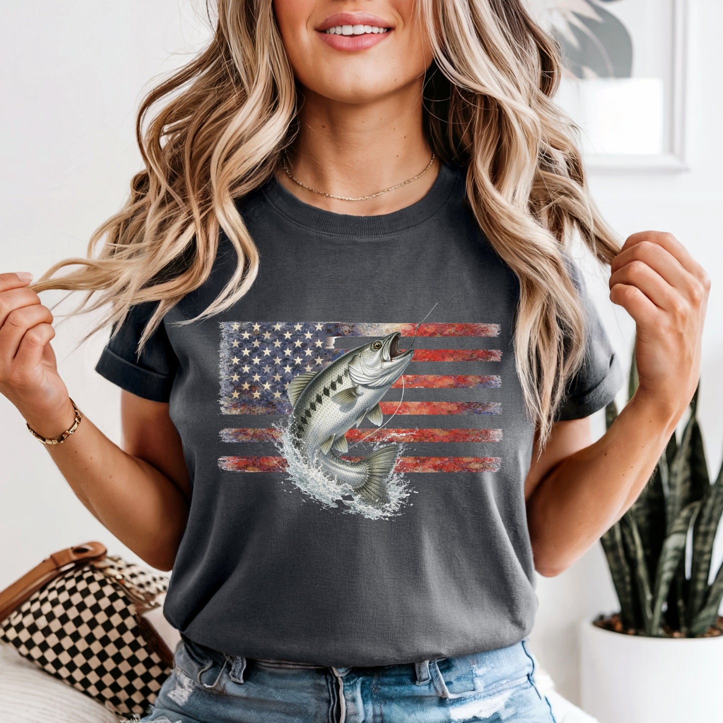 Fishing T Shirt USA Flag Fish Out of Water gift for fisherman Chinook Salmon
